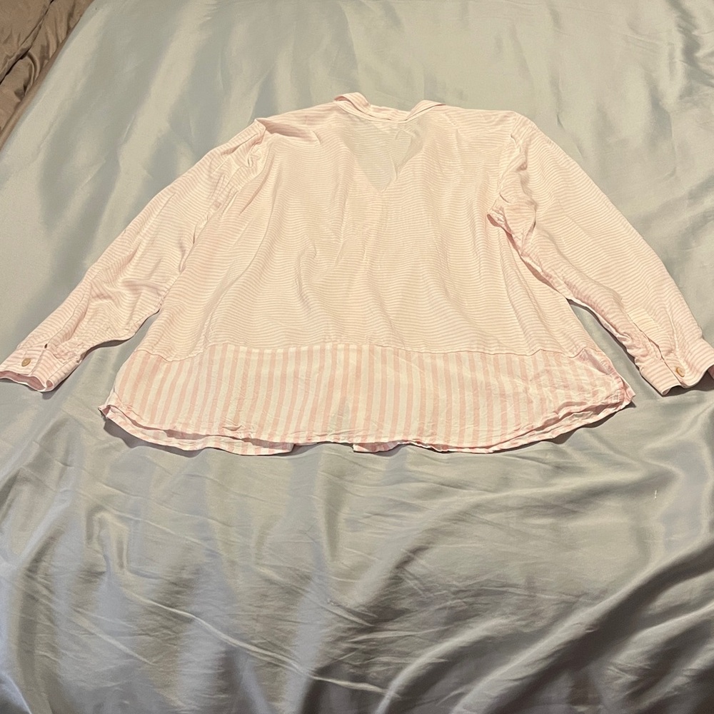 J. JILL Blouse Size Large Button Down Long Sleeve Pink White Stripe Women’s Top - Picture 5 of 10